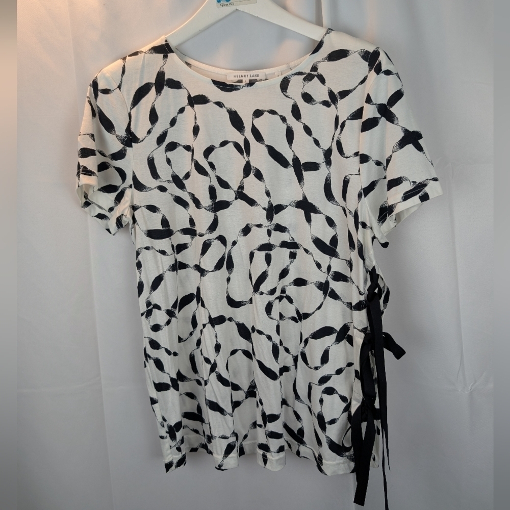 Helmut Lang Women's Black and White Patterned Top Size L In EUC